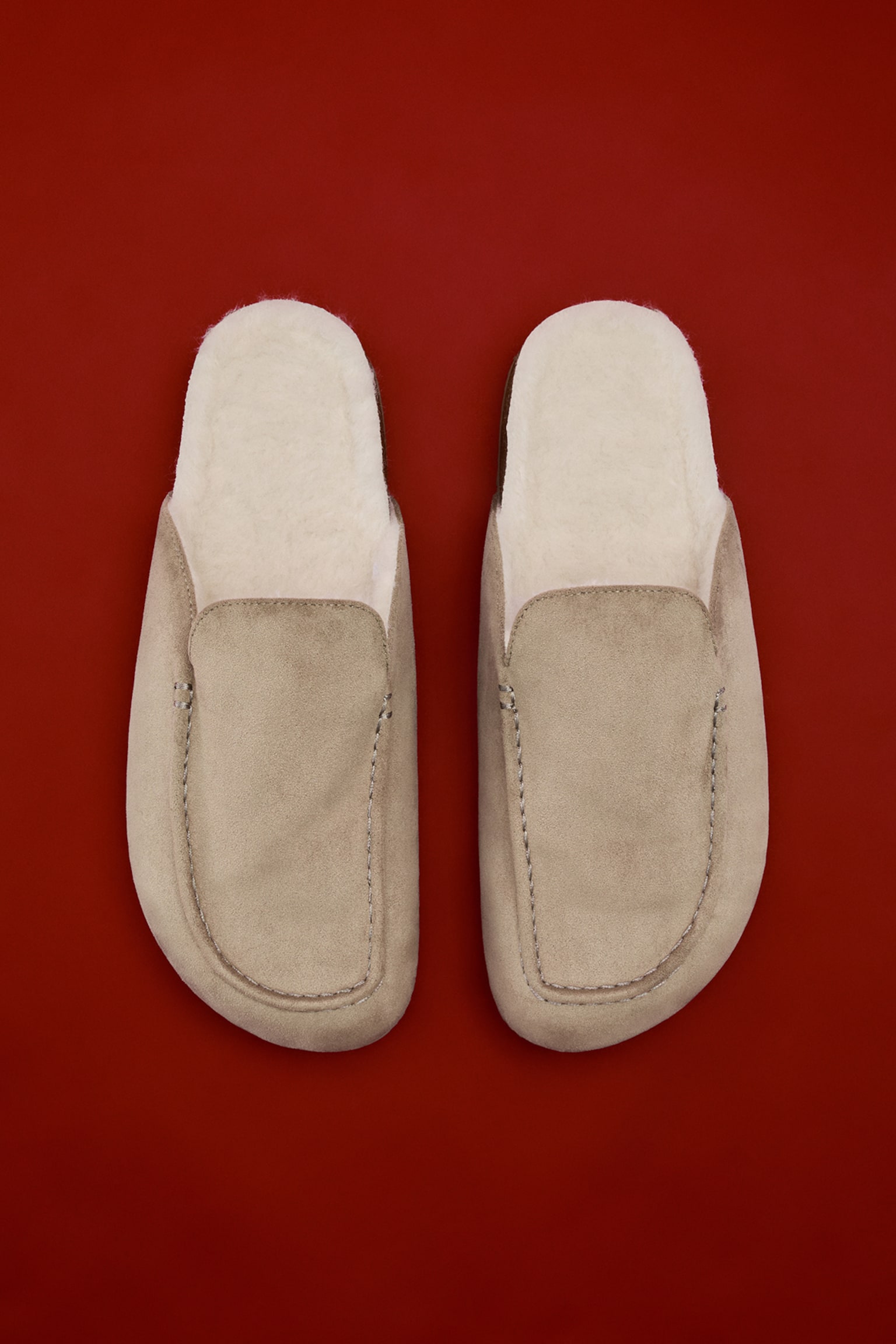 Pile-lined slippers - Beige - 1