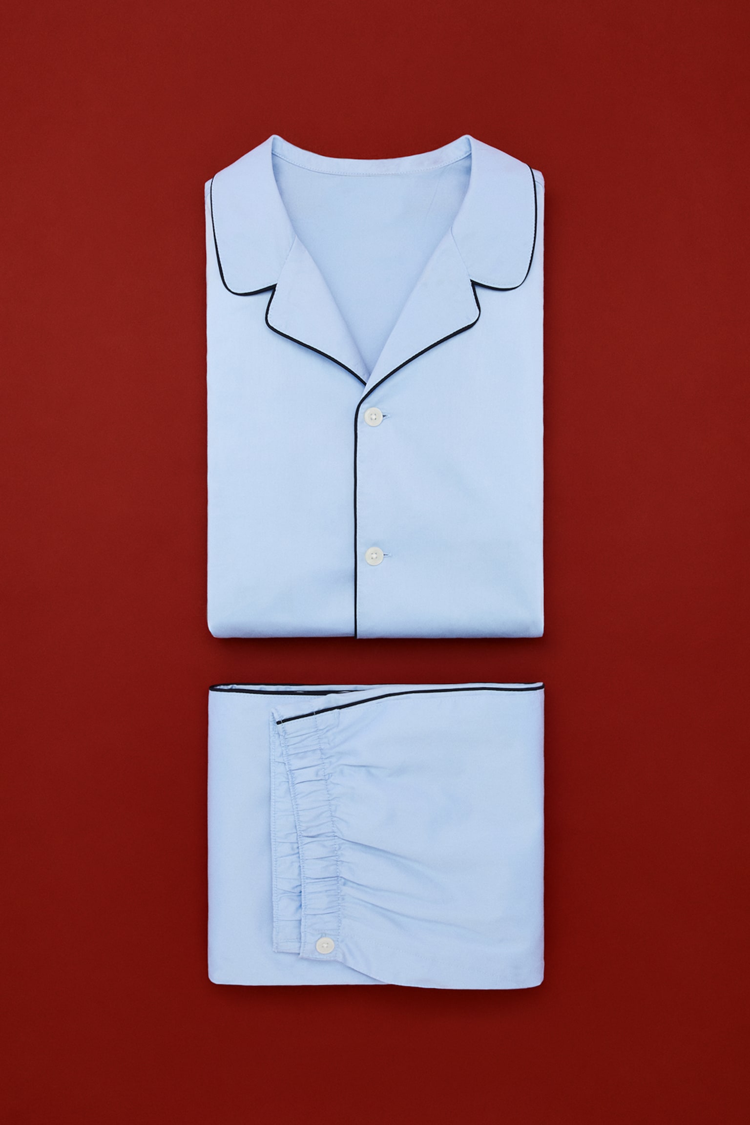 Chemise et pantalon de pyjama en coton - Bleu clair/Burgundy - 1