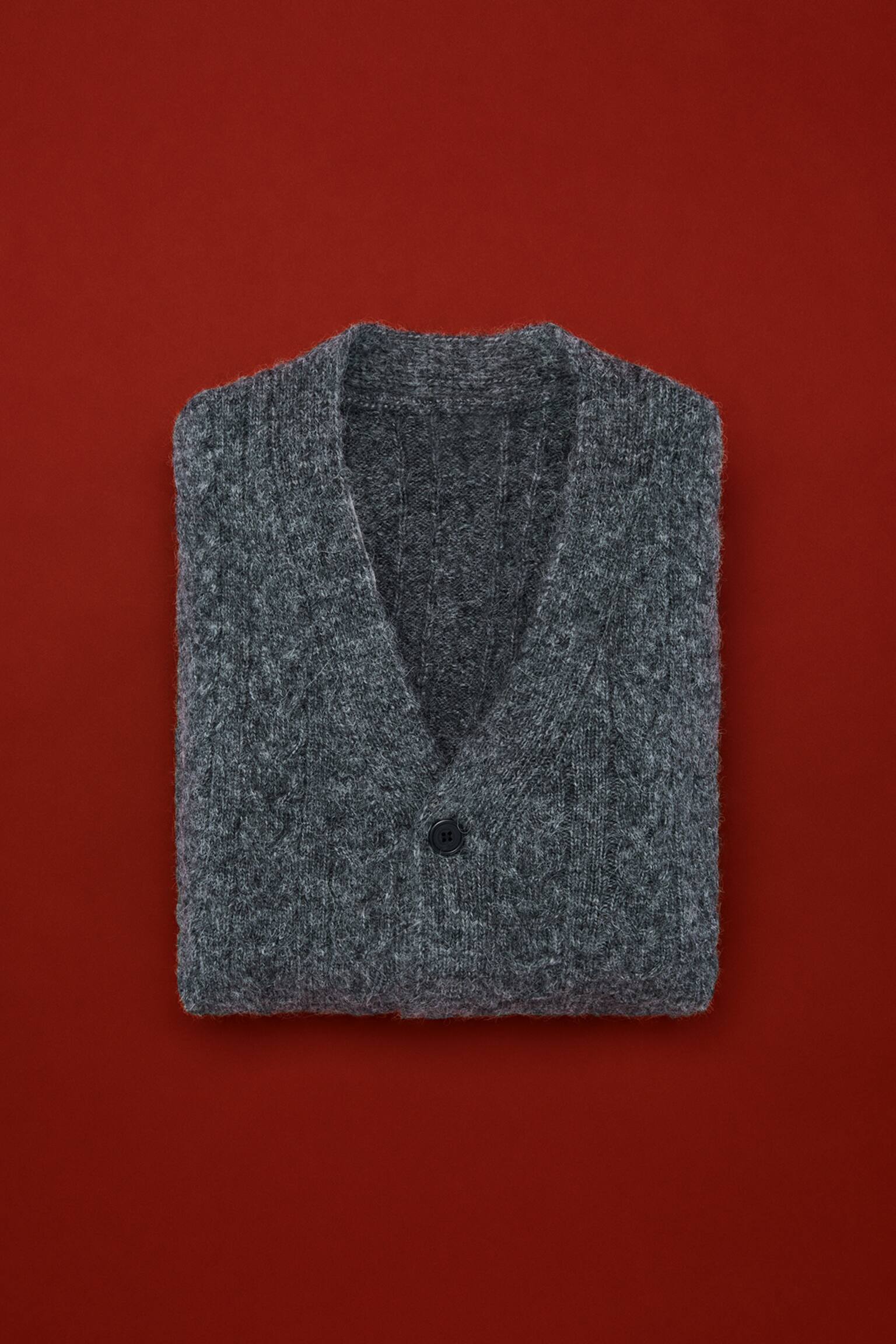 Cardigan aus Wollmix in Loose Fit - Dunkelgraumeliert/Beige - 1