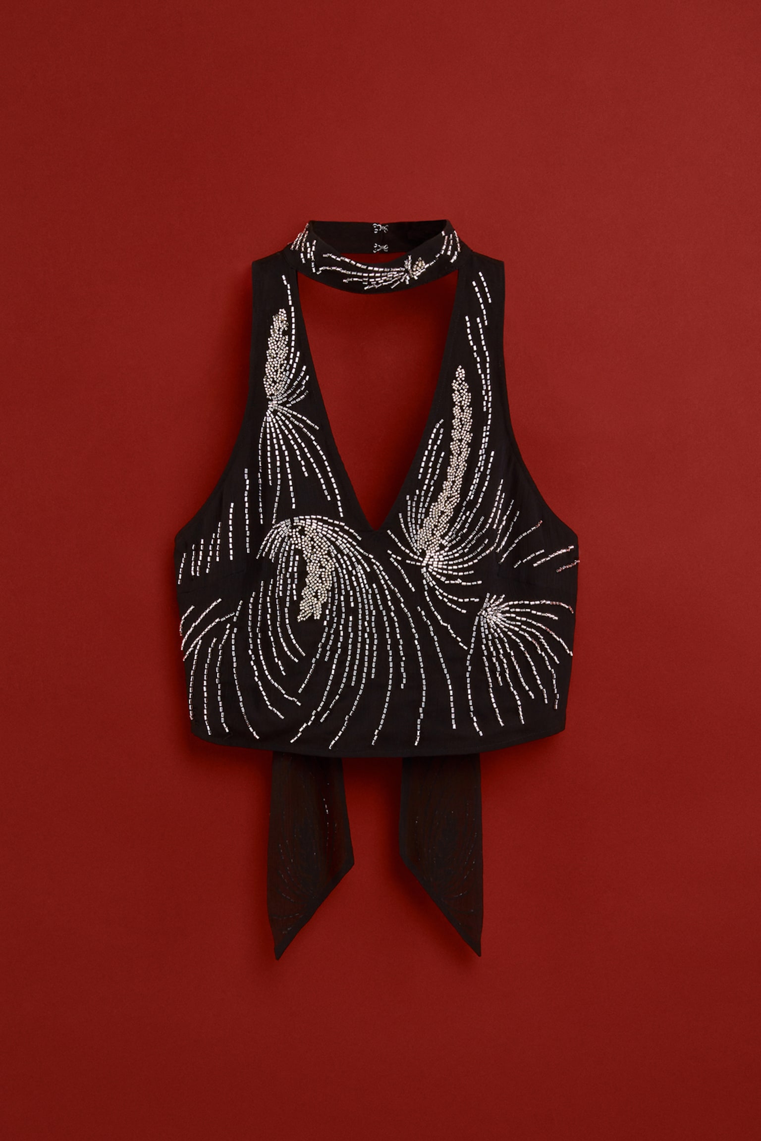 Embellished halterneck top - Black
