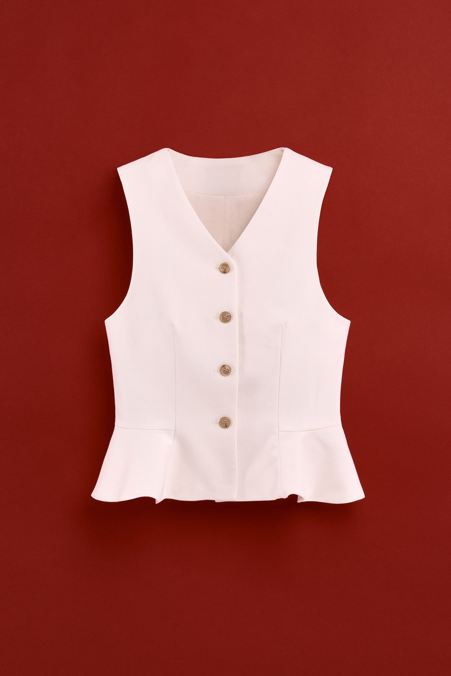 V-neck peplum waistcoat - Cremefarben/Hellbeige/Schwarz