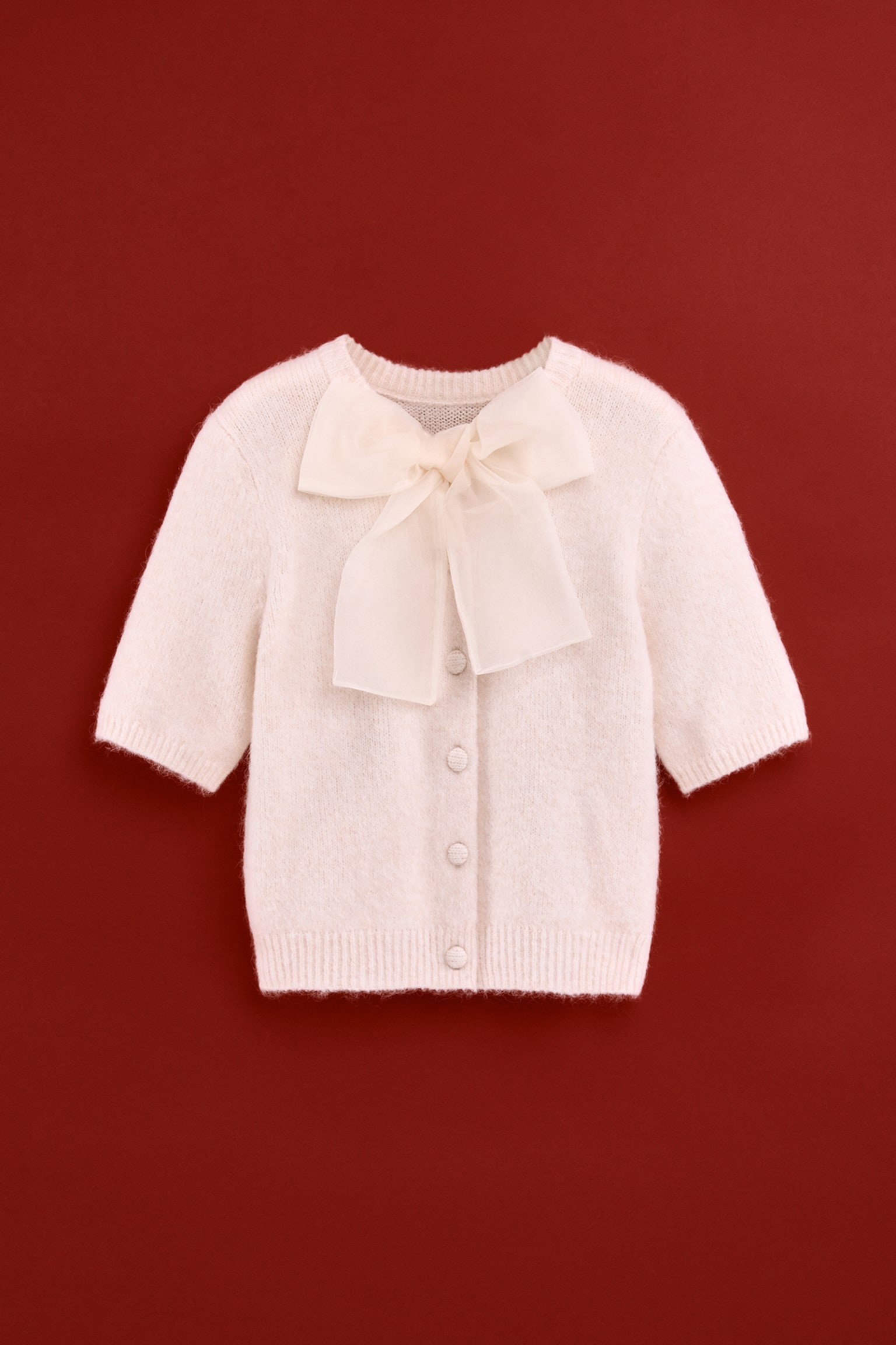 Bow-detail knitted cardigan - Cream/Black/Light pink - 1