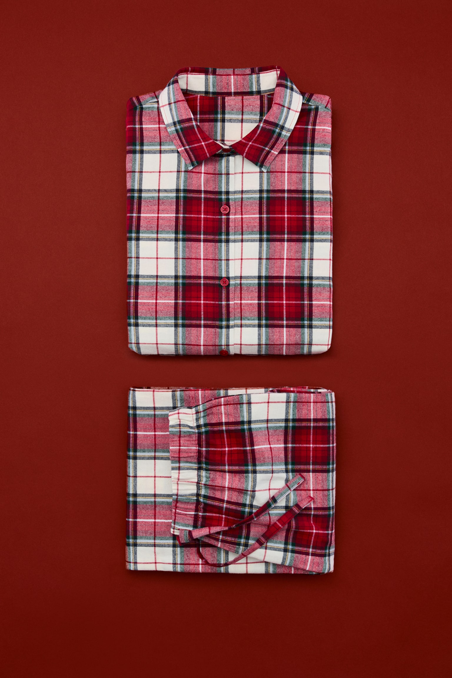 Cotton flannel pyjamas - Rouge/carreaux/Rouge foncé/carreaux/Bleu clair/rayé/Rouge/carreaux/Bleu marine/carreaux - 1