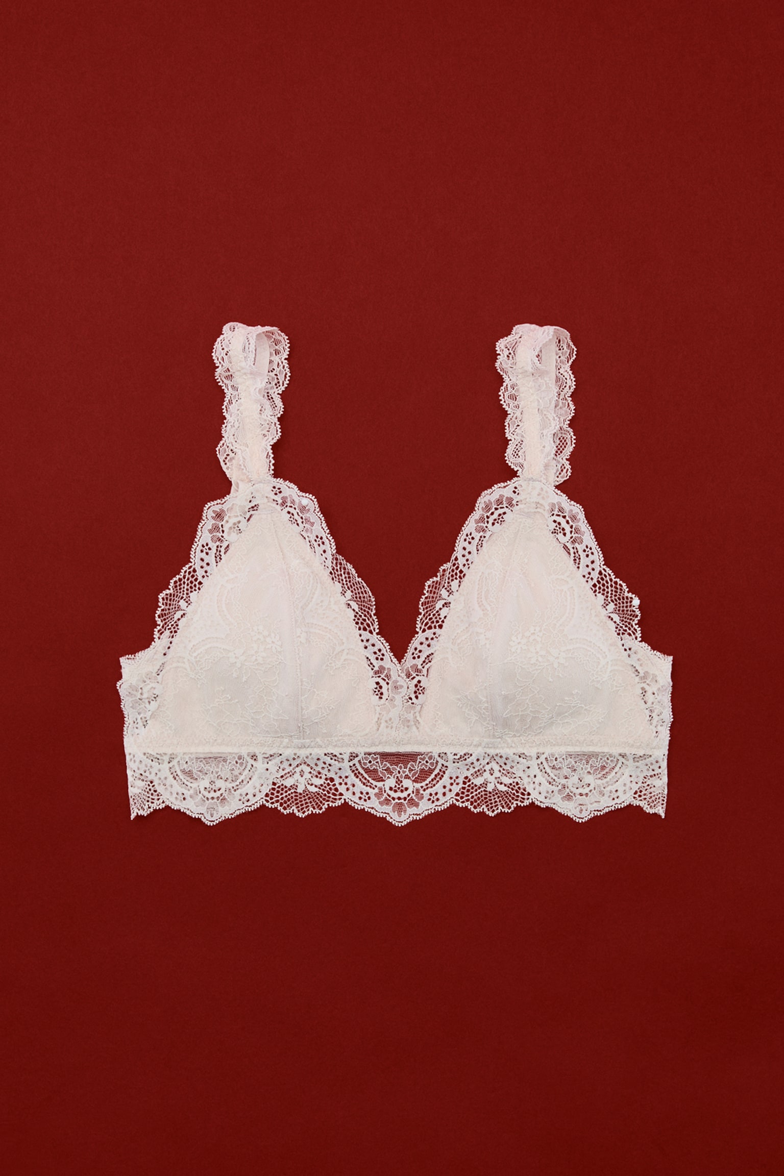 Miękki usztywniany biustonosz koronkowy - Bladobeżowy/Czarny/Czerwony