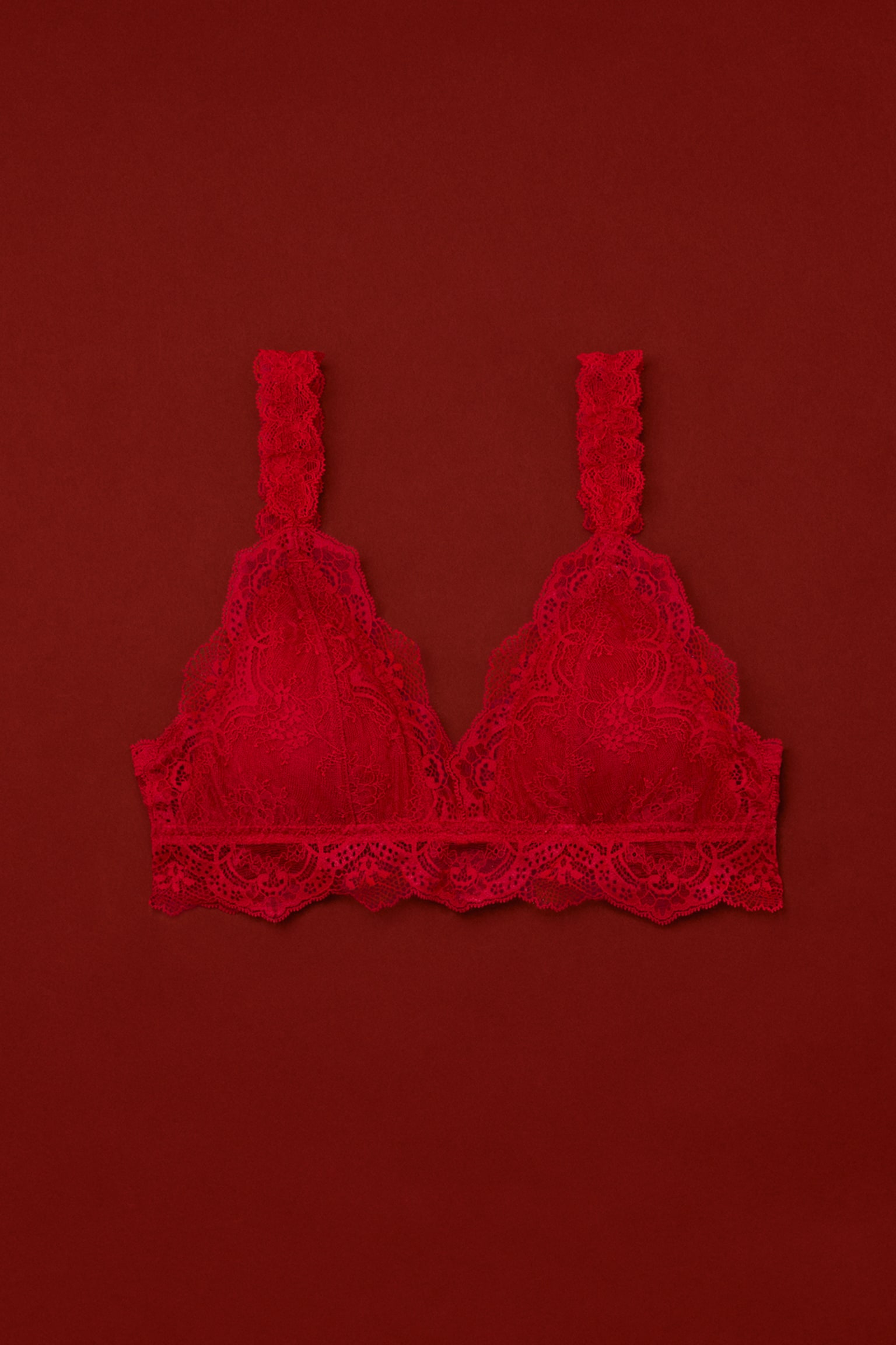 Soutien-gorge souple et paddé en dentelle - Rouge/Noir/Beige pâle