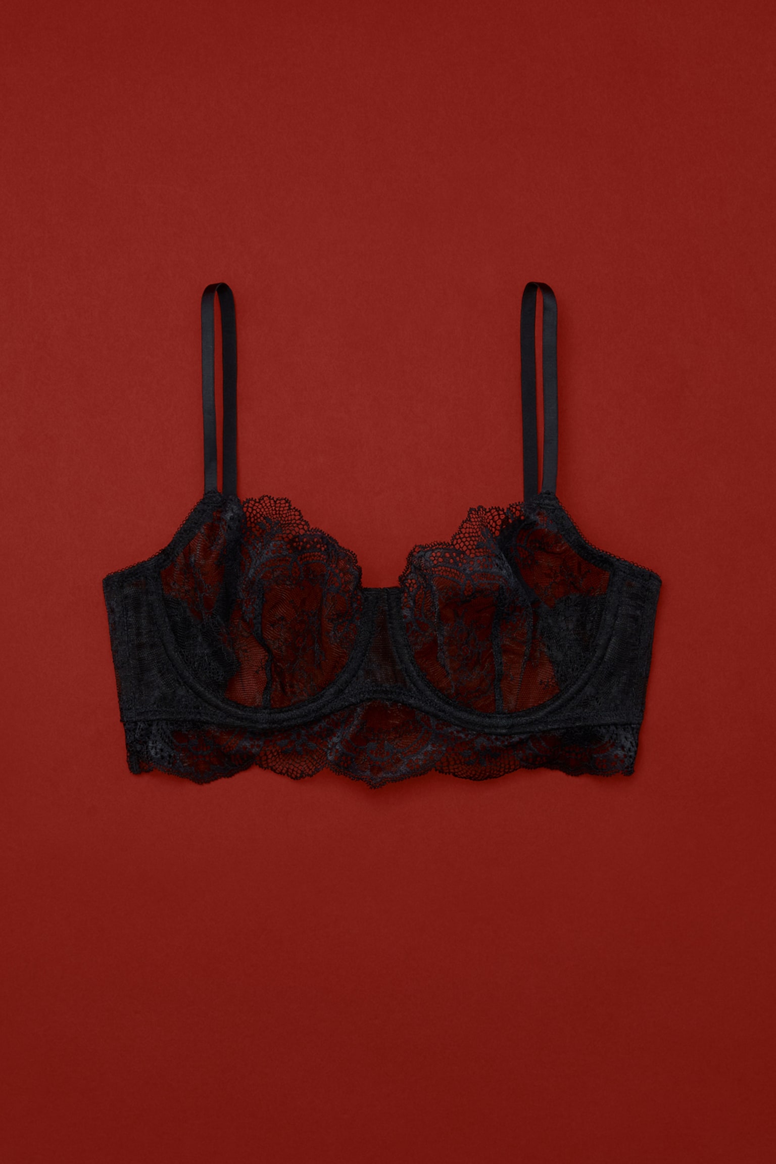 Soutien-gorge balconnet en dentelle - Noir/Rouge - 1