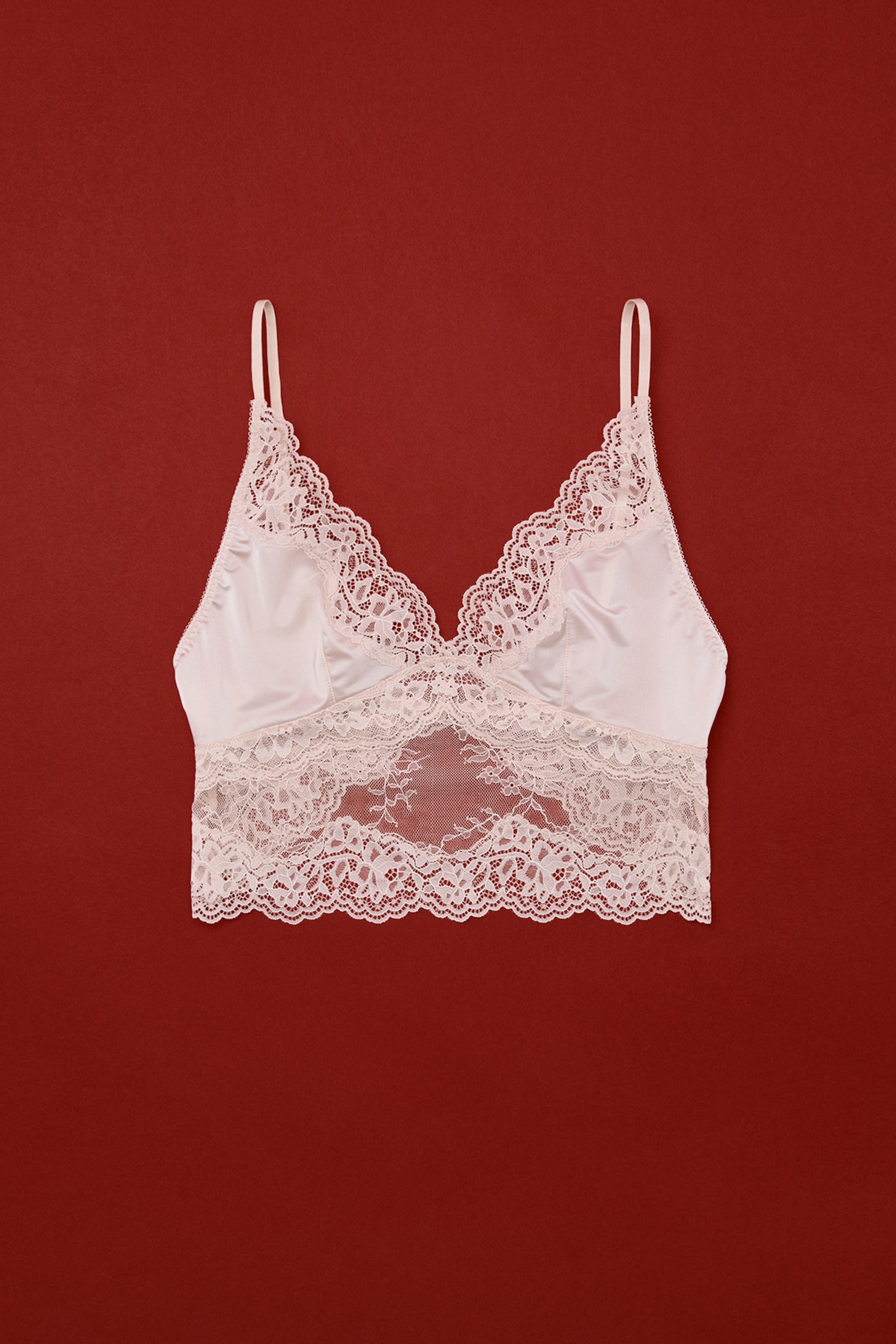 Bralette en microfibre et dentelle - Rose poudré/Noir/Rouge