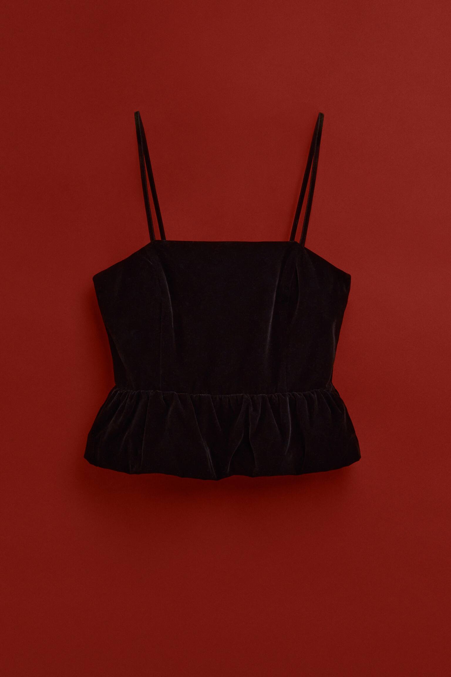 Stroppetopp med boblekant - Sort/Brun