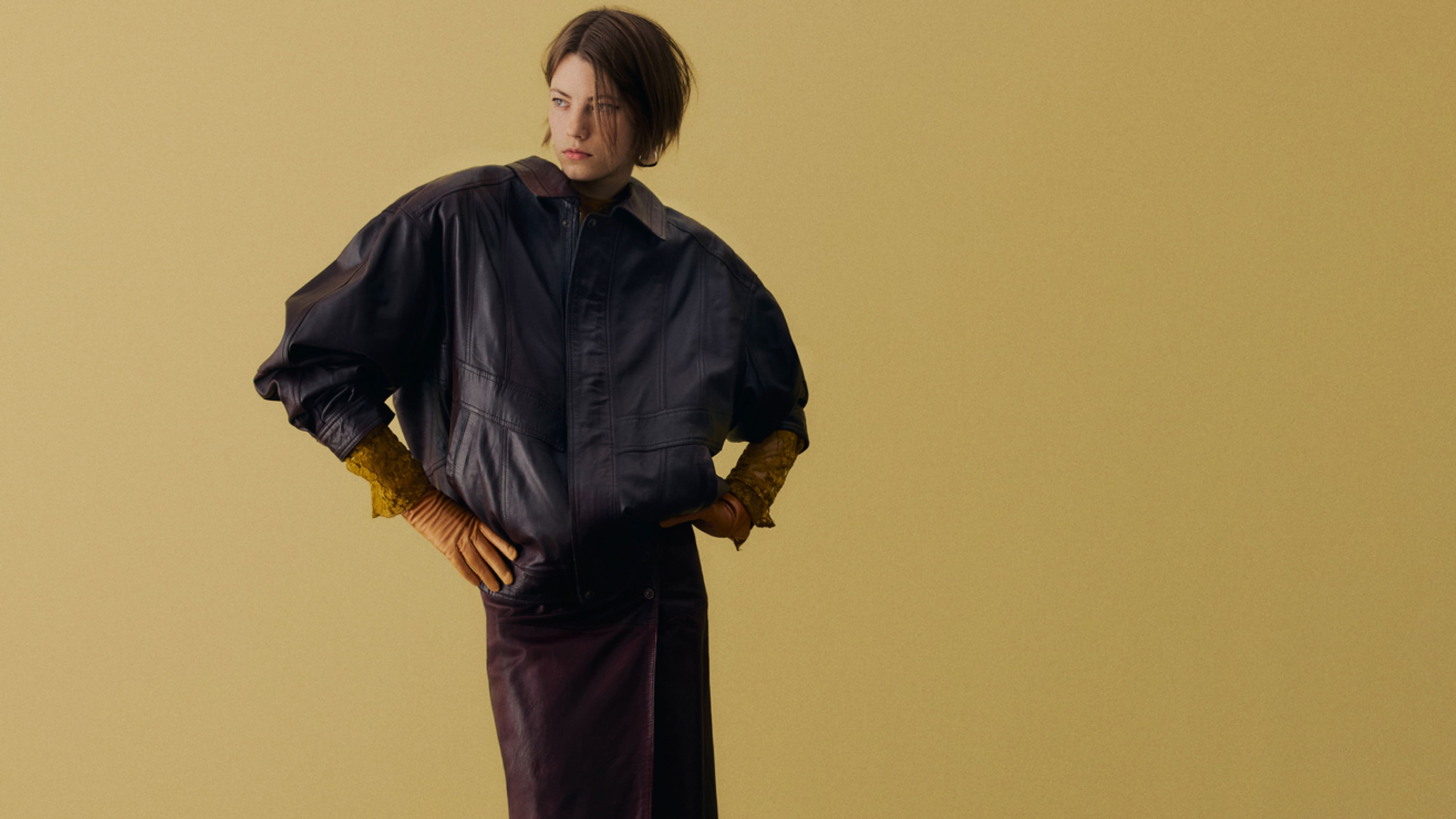 Model wearing second hand clothes