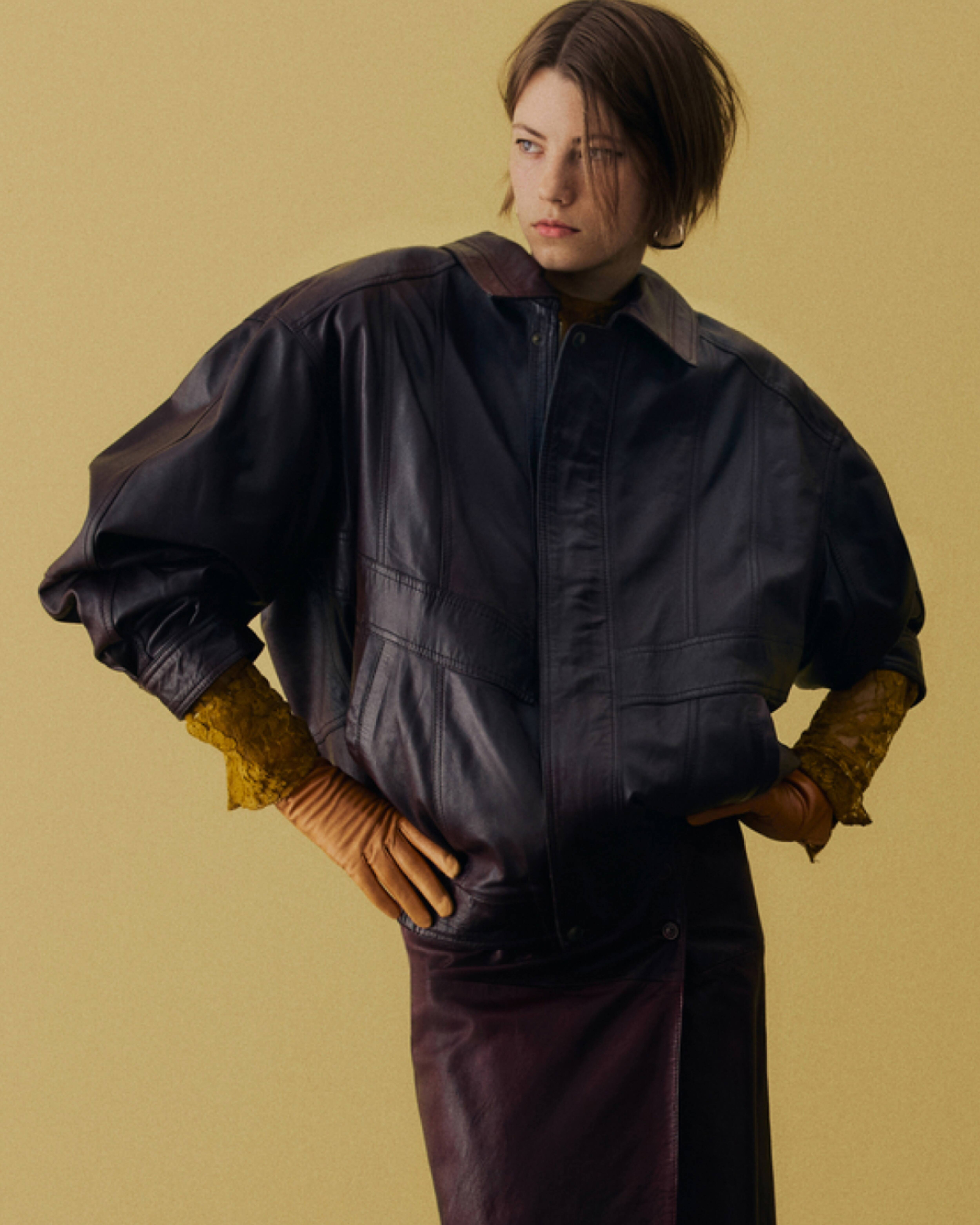 Model wearing second hand clothes